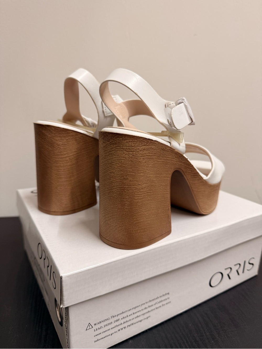 White Platform Block Heel Sandal with Ankle Strap - Picture 4 of 9